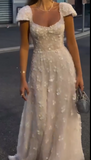 Ndyad Square Neck Sheath Chiffon Appliqu¨¦ Long Prom Dresses, White Backless Formal Dresses HZ1024