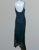 Ndyad Spaghetti Strap Sheath Chiffon Beaded Long Prom Dresses, Jade Backless Formal Dresses HZ1024