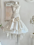 Ndyad Sweetheart Mermaid Satin Tulle Short Prom Dresses, White Birthday Dresses HZ1024