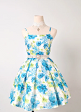 Ndyad Spaghetti Strap A-line Blue Homecoming Dress Floral Birthday Dresses HZ1024