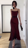 Ndyad Spaghetti Straps Sheath Birthday Dresses, Black Formal Dresses HZ1024