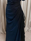 Ndyad Gradient Blue Birthday Dresses V-neck Glitter Chiffon Sheath Prom Dresses Party Dresses HZ1024