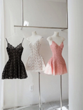 Ndyad A-Line Hoco Dresses Lace Spaghetti Straps Short Prom Dresses HZ1024