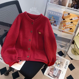 Ndyad Embroidered Crew neck Loose Cardigan Sweater HZ1024