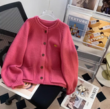 Ndyad Embroidered Crew neck Loose Cardigan Sweater HZ1024