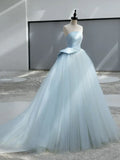 Ndyad Satin Tulle Blue Long Prom Dress, Blue Long Formal Dress HZ1024
