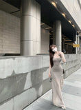 Ndyad Fit Flying Sleeve Irregular Hem Suspender Mesh Long Dress HZ1024