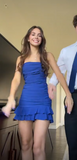 Ndyad Strapless Short Prom Dresses Blue Birthday Dresses Satin Ruffle Tight Homecoming Dresses HZ1024