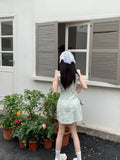 Ndyad tea break gentle floral small flying sleeve square neck dress HZ1024
