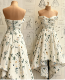 Ndyad Strapless A-Line Short Prom Dresses Floral Chiffon Guest Dresses Sleeveless Birthday Dresses HZ1024
