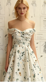 Ndyad Strapless A-Line Short Prom Dresses Floral Chiffon Guest Dresses Sleeveless Birthday Dresses HZ1024