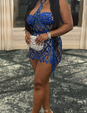 Ndyad Halter Bodycon Short Prom Dresses Tulle Blue Rhinestone Birthday Dresses HZ1024
