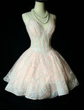 Ndyad V-neck A-Line Short Prom Dresses Sequin Tulle Pink Homecoming Dresses HZ1024