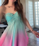 Ndyad Spaghetti Strap Sheath Short Prom Dresses Chiffon Turquoise Homecoming Dresses HZ1024