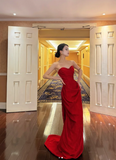 Ndyad Sweetheart Neck Sheath Long Prom Dresses Satin New Year's Eve Dress Red Formal Dresses HZ1024