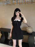 Ndyad A-line bow stitching black dress HZ1024