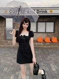 Ndyad A-line bow stitching black dress HZ1024