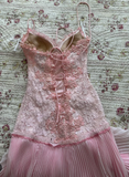 Ndyad Pink Spaghetti Strap Chiffon Party Dresses Lace Applique Short Prom Dresses Homecoming Dress HZ1024