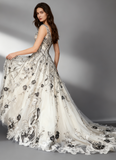 Ndyad V-neck A-Line Tulle Long Prom Dresses Tulle Beaded Applique White Quincea?era Dresses 2025 Halloween Dress HZ1024