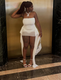 Ndyad Strapless Bodycon White Short Party Dresses Chiffon White Birthday Dresses Sleeveless Homecoming Dresses HZ1024
