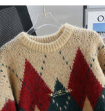 Ndyad diamond contrast color round neck pullover sweater HZ1024