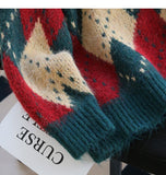 Ndyad diamond contrast color round neck pullover sweater HZ1024