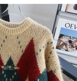 Ndyad diamond contrast color round neck pullover sweater HZ1024