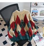 Ndyad diamond contrast color round neck pullover sweater HZ1024