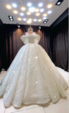 Ndyad Off-the-shoulder Ball Gown Beaded Long Wedding Dresses Tulle White Bridal Gowns Short Sleeve Bridal Dresses HZ1024
