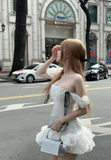 Ndyad Off-the-shoulder Ball Gown Tulle Short Birthday Dresses White Party Dresses HZ1024