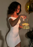 Ndyad Off-the-shoulder Bodycon White Short Prom Dresses Chiffon White Birthday Dresses Party Dresses HZ1024