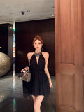 Ndyad diamond v-neck black halter dress birthday dress HZ1024
