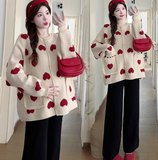 Ndyad Heart Jacquard Women's Knitted Long Sleeve Cardigan HZ1024