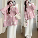 Ndyad Heart Jacquard Women's Knitted Long Sleeve Cardigan HZ1024