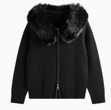 Ndyad New Style Fashion Hooded Fur Collar Zipper Loose Sweater HZ1024