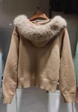 Ndyad New Style Fashion Hooded Fur Collar Zipper Loose Sweater HZ1024