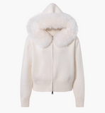 Ndyad New Style Fashion Hooded Fur Collar Zipper Loose Sweater HZ1024