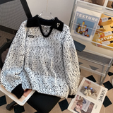 Ndyad collar vintage pattern wool knitted sweater HZ1024