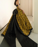 Ndyad Yellow Satin Lace Long Prom Dress, Yellow Long Evening Dress HZ1024