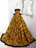 Ndyad Yellow Satin Lace Long Prom Dress, Yellow Long Evening Dress HZ1024