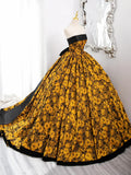 Ndyad Yellow Satin Lace Long Prom Dress, Yellow Long Evening Dress HZ1024