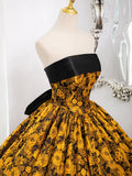 Ndyad Yellow Satin Lace Long Prom Dress, Yellow Long Evening Dress HZ1024
