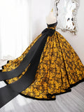 Ndyad Yellow Satin Lace Long Prom Dress, Yellow Long Evening Dress HZ1024