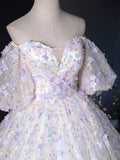Ndyad Sweetheart Neck Tulle Lace Light Purple Long Prom Dress HZ1024