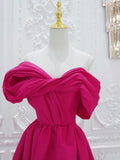 Ndyad Off Shoulder Satin Rose Red Long Prom Dress, Rose Red Long Evening Dress HZ1024