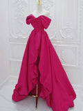 Ndyad Off Shoulder Satin Rose Red Long Prom Dress, Rose Red Long Evening Dress HZ1024