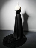 Ndyad Satin Black Long Prom Dress, Black Long Formal Dress HZ1024