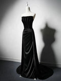 Ndyad Satin Black Long Prom Dress, Black Long Formal Dress HZ1024