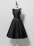 Ndyad A-Line Satin Black Short Prom Dress, Black Homecoming Dress HZ1024