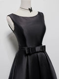 Ndyad A-Line Satin Black Short Prom Dress, Black Homecoming Dress HZ1024